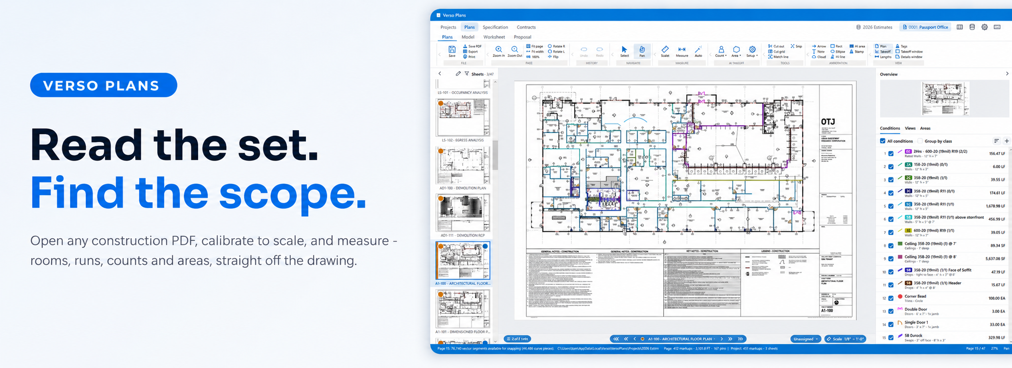 Verso Plans - price the job software for drywall and framing subcontractors