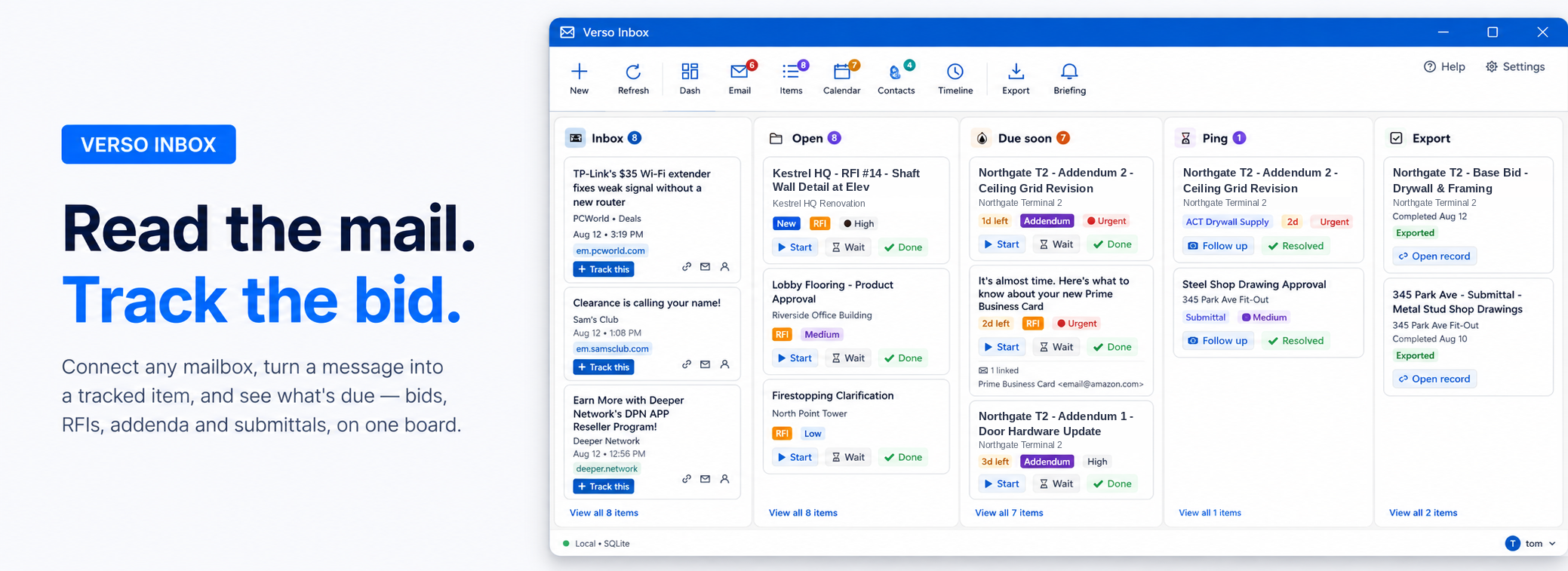 Verso Inbox - win the job software for drywall and framing subcontractors